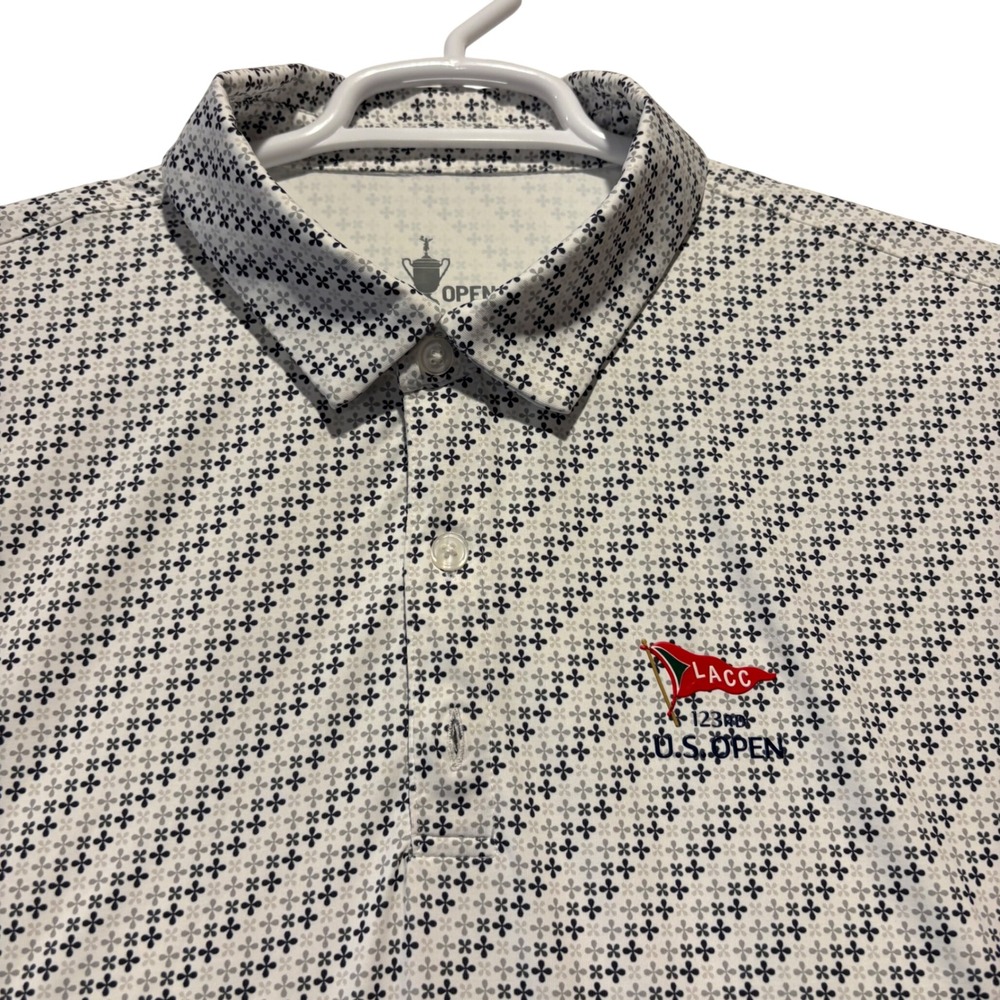 US‎ Open LACC 123rd Golf Polo Men's 2XL White Geometric Print Performance Shirt